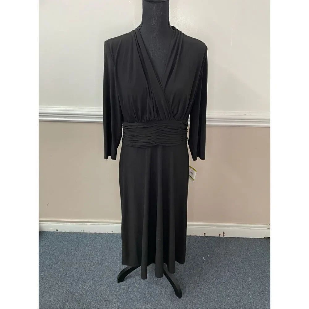 NWT Kasper Black V-neck Dress Size 14